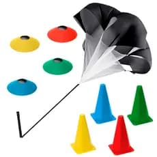 Kit Agilidade Funcional Paraquedas, 4 Cones e 4 Chapéus para Treinamento Intenso de Velocidade