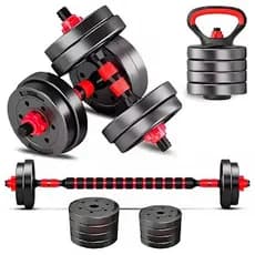 Kit Halteres Anilhas Barras Dumbbell Kettlebell 10kg Academia Musculação 6 em 1 Consport Ajustável Treino Funcional Casa