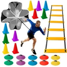 Kit Agilidade Funcional  Paraquedas, 1 Escada, 10 Cones e 10 Chapéus para Treinamento Intenso de Velocidade
