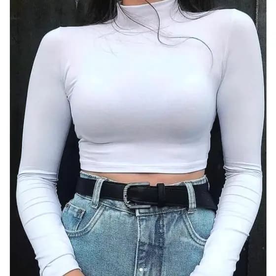 Croped Cropped Gola Alta Moda Blogueira