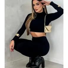 Conjunto Feminino Moda Academia Suplex Calça Legging e cropped