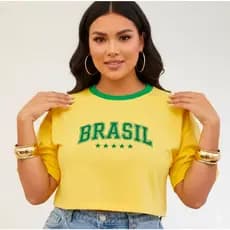 Blusa Cropped Feminina Brasil Larguinho Oversized T-Shirt Básica Algodão Blusinha de academia
