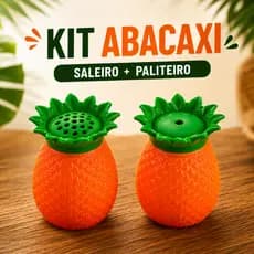 Kit Abacaxi Tropical Saleiro e Paliteiro Decorativo Área Gourmet Churrasco Mesa Posta 2 Peças