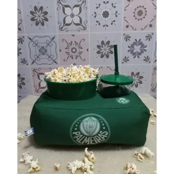 Kit Almofada Porta Pipoca Palmeiras  com balde e Copo