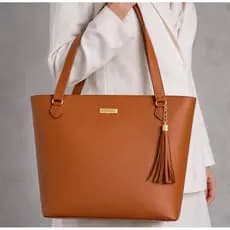 Bolsa Sacola Feminina Tote Grande com Zíper Alça Dupla Chaveiro Tassel Elegante Premium para Trabalho Faculdade Notebook