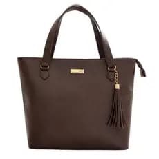 Bolsa Sacola Tote Feminina Grande Minimalista com Chaveiro Tassel e Detalhes Dourados