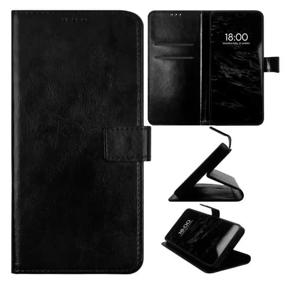 Capa Capinha Carteira Flip Abre e Fecha Couro Sintetico Para Redmi 13C Tela 6.74 (Preto Liso B) - Luiza Cell25