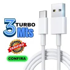 Cabo turbo 3 Metros tipo c Rápido Flexível Type-C Usb -A PD 9A