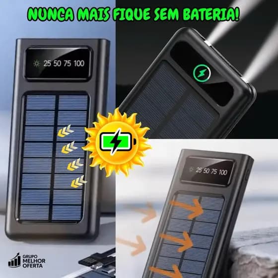 Power Bank Carregador Solar 20000 mAh Rápido 10000mAh 4 Cabos lanterna LED Display Digital 3.1A