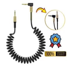Cabo Auxiliar P2 x P2 3.5mm Espiral Estéreo com Conector 90° para Celular, Carro e Som