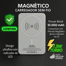 Power Bank magnético Indução 10.000 mAh 7.5W Original homologado Anatel Carregamento Sem Fio Rápido