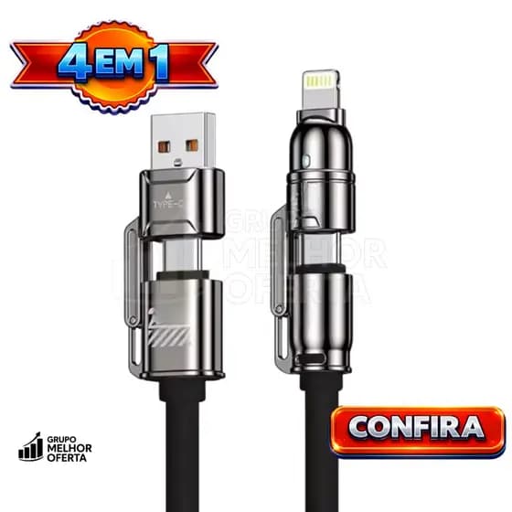 Cabo Turbo 4 em 1 60W Tipo-C Lightning USB-A super rápido para Xiaomi Samsung iphone