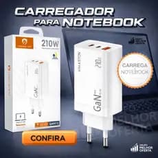 Carregador GaN 210W para Notebook Turbo | Super Rápido | 3 Portas | USB-C PD PPS
