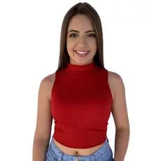 Cropped feminino cavado gola alta blusa feminina malha canelada
