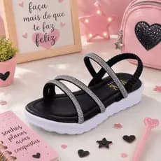 Sandália Rasteira Infantil Menina 20 ao 36 Casual Tiras de Strass Confortável Dia das Crianças Lux