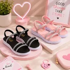Kit 2 Pares Sandália Rasteira Infantil Menina Delicada Tiras com Brilho Confortável 20 ao 34