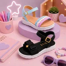 Kit 2 Pares Sandália Rasteira Infantil Menina Feminina 20 ao 36 Tranças Coloridas Glitter Várias Cores Leve Confortável
