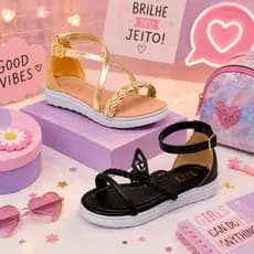Kit 2 Pares Sandália Infantil Menina Feminina Rasteira 28 ao 36 Dourada Várias Cores Casual Escolar