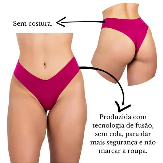 KIT 2 Calcinha Tanga sem costura Básica corte a laser não marca vestido legging academia