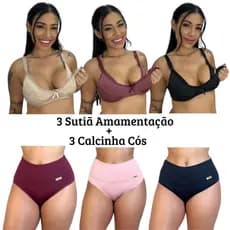 3 Calcinha Compressão + 3 Sutiã Amamentação