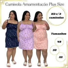 Kit 3 Camisolas Plus Size Suede 48 50 52 Carol