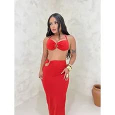 Conjunto Babi conjunto de saia midi com top franzido cropped com saia lapis moda feminina