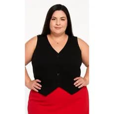 Coletinho Curto Plus Size Feminino Colete Alfaiataria Forrado Botões Social Moda Atual
