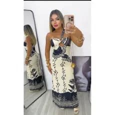 Vestido Longo Malha Sofisticado Chic Confortavél Único Patricinha Festa Barzinho  Azul Marrom
