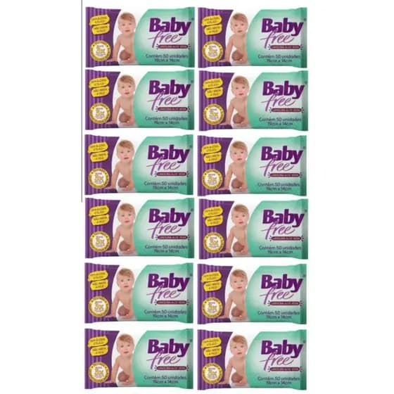 Kit com 10 Lenços Umedecidos Baby Free Toalha Umedecida Qualybless 10 Pacotes c/ 50 uni Total 500uni