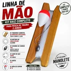 Linha de mão linhada pescaria raiz traíra 30m com bóia tabuinha de madeira de lei Manolete