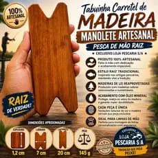 Tabuinha Carretel de Madeira Artesanal pesca manual – Pesca de linha linhada de Mão Raiz Manolete