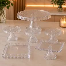 Kit Festa Acrílico Cristal 6 Peças Boleiras e Bandejas para Mesa de Doces Transparente