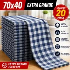 Kit 5, 10 Ou 20 Panos de Chão Azul 70x40 Extra Grande Grosso Saco Duplo Limpeza Cozinha Casa