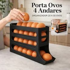 01 ou 02 Porta Ovos Automático 4 Andares Preto e Branco Organizador Geladeira 20-30 Ovos