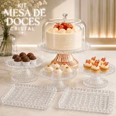 Kit Mesa de Doces LAPIDADO Transparente / Rosé Boleira Mini Cake Bandejas Tampa Decoração Festa