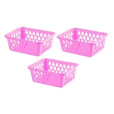 Cesto Plastico Organizador Rosa Kit 3 Multiuso Casa Quarto Banheiro Retangular Pratico 16x12x6