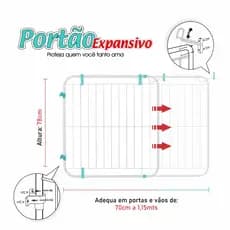 Portão Expansivo Grade Proteção Criança Pet Cachorro ( 70cm a 115cm) BRANCO