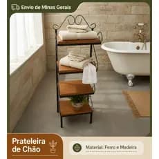 Prateleira 4 andar Resistente Ferro e madeira Artesanal Suporte de vasos e plantas artificiais