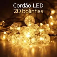 Cordão Varal LED 20 Bolinhas Cristal 3 Metros Luz Amarela Quente Decoração