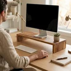 Base Para Monitor Madeira Teca 50x20 | Mais Conforto e Organização