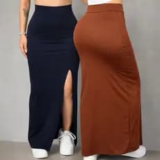 Kit 2 Saias Longas Com Fenda Lateral Zero Transparência PP ao GG Envio Imediato Look Casual Versátil Conforto