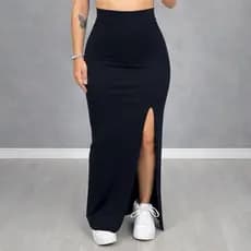 Saia Feminina Cintura Alta Com Fenda Lateral Sem Transparência Tamanho Unico P ao GG Justa Casual