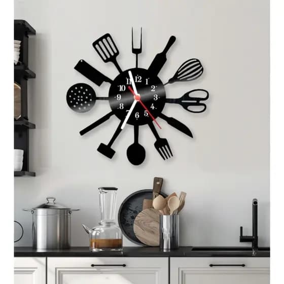 Relógio de Parede Cozinha Disco Decoração Retrô Vintage Utêncilios de cozinha Parede Relógio Grande 3D Dia das Mães Namorados Natal Black Friday