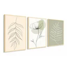 3 Quadro Decorativo Para Sala Quarto Casal Grande Folha Boho Minimalista Tons bege Flor Moderna Coisas para casa