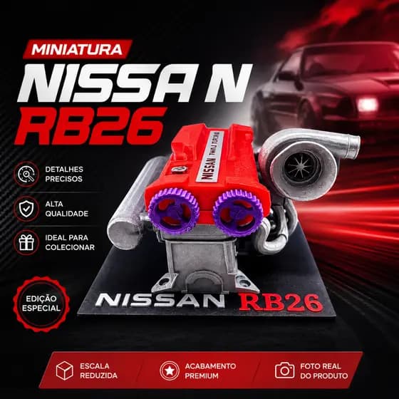 Miniatura Motor RB26 Nissan Skyline R34 JDM - Modelo 3D Colecionável 1/8
