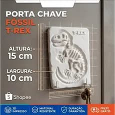 Porta Chaves Parede Fóssil Dinossauro T-Rex Decorativo 3D