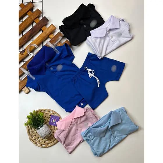 Conjunto Body Gola Polo Infantil com Short Bordado Premium Algodão Estiloso Barato