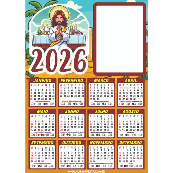 Calendário religioso 2027 personalizado com foto