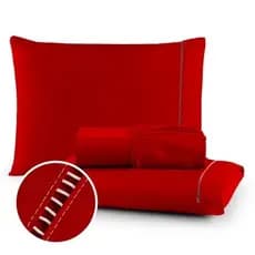 Jogo de Lençol Casal Padrão 03 Peças 400 Fios Percal Ponto Palito - Vermelho