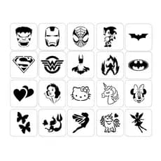 Kit de 6 a 50 Moldes Stencils Super Heróis p/ Pinturas Facial Infantil